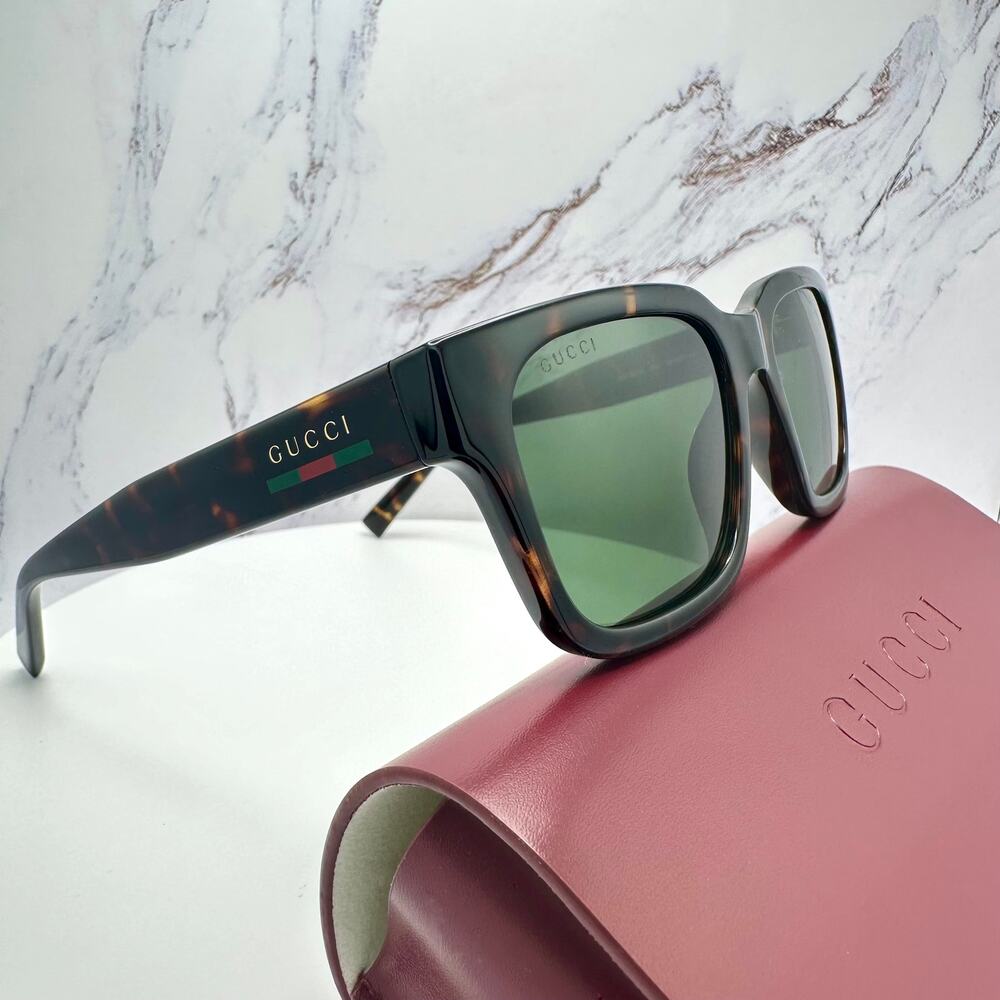 New GUCCI Sunglasses Brown Gold Red Green Web 55-20-145 mm Mens Square Gucci